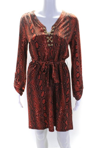 Abito donna Michael Michael Kors stampa pelle di serpente dettagli catena arancione taglia S