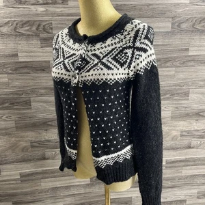 MAURICES Fair Isle Black & White Wool Blend Knit Cardigan Sweater Women's XS - Picture 1 of 11