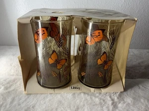 4 Libbey 6.5" Amber Glasses Wheat Butterfly 16 oz Cooler Bolero Shape Vtg USA - Picture 1 of 7