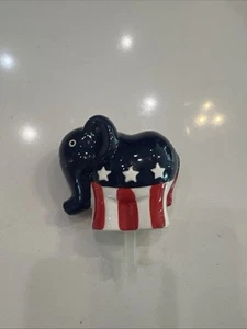 Nora Fleming A99 Mini GOP Elephant -Rare Retired Red White & Blue Stars - Picture 1 of 3