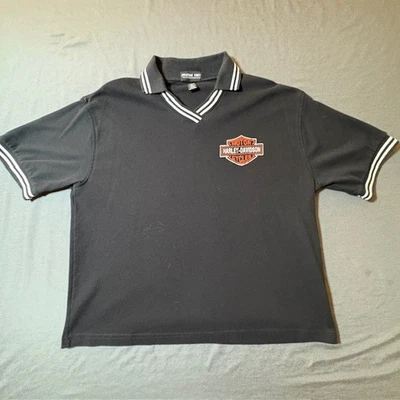 Jonathan Corey Harley Davidson logo Polo Shirt Size Extra Large Black wht stripe - Image 1 of 4