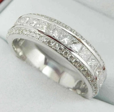 Anillo banda de eternidad completa de moissanita probado por princesa de 3,5 quilates enchapado en oro blanco de 14 k Foto 1 de 4