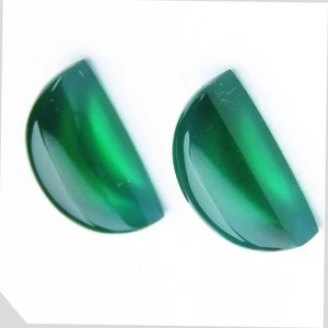 6.88Cts Natural Intense Green Agate Half-Moon Cabochon Matching Pair Gemstones - Picture 1 of 4