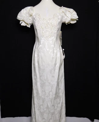NWT 1980s Vintage JESSICA McClintock Ivory Beaded Baroque Wedding Dress Sz 10 - Image 1 of 4