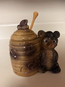 Olla de miel oso y abeja colmena brazo Japón con palo de agitación de colección decoración de cocina retro - Imagen 1 de 16