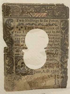 1780 2 Schilling And 6 Pence Colonial Currency of Connecticut - Early American - Image 1 of 2