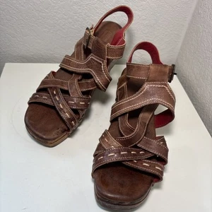 Bed Stu Women’s Brown Leather Wedges Sandals Shoes 9 Shirley - Picture 1 of 7