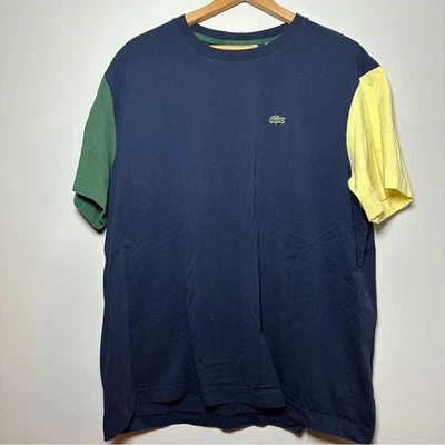 Camiseta jersey de algodón azul amarillo en bloques de color de ajuste regular Lacoste para hombre talla 4XL Foto 1 de 4