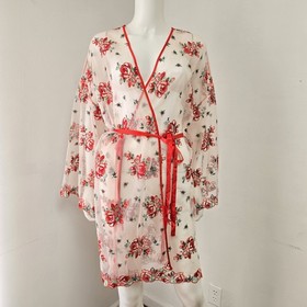 Victoria&rsquo;s Secret Embroidered Rose Floral Sheer White Robe M/L Lingerie Cover Up