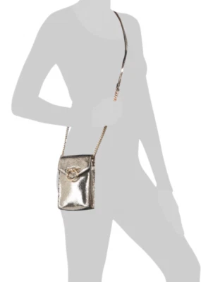 NUEVO CON ETIQUETAS BOLSO BANDOLERA REBECCA MINKOFF JEAN CUERO TELÉFONO CON CORREA DE CADENA DORADO Foto 1 de 4