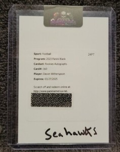2023 Panini Black DEVON WITHERSPOON Rookie Autographs Redemption Seahawks