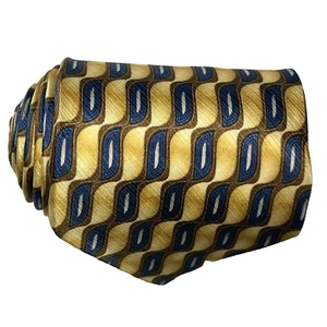 Puritan Mens Tie 100% Silk Abstract Geometric Beige Blue Brown Silver Necktie - Picture 1 of 14