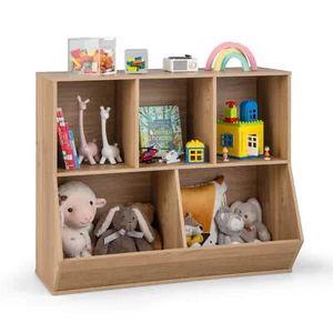 5-Cubby Kids Toy Storage Organizer Wooden Bookshelf Display Cabinet Natural - Picture 1 of 10