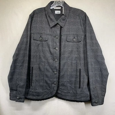 女式夹克 XL 深灰色格子金属纽扣黑色装饰经典 — 第 1/4 张图片