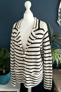 SOYACONCEPT Soya Concept Striped Feminine V-Neck Cardigan Cream Size L 14-16 - Picture 1 of 15