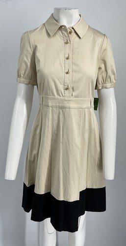 Abito Kate Spade ""Jeanette"" CINTURA MANCANTE manica corta A Line beige nero taglia 6