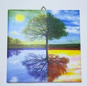 Azulejo decorativo mural azulejo de imagen árbol cuatro estaciones (130DP idea de regalo azulejo - Imagen 1 de 3