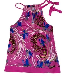 HALÉ BOB SLEEVELESS TANK SILK TIE AT NECK PINK MULTI COLOR SIZE XS - Picture 1 of 14