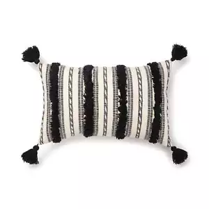 Woven Tufted Decorative Lumbar Throw Pillow, 14" x 24", Black, 1 per Pack - Picture 1 of 11