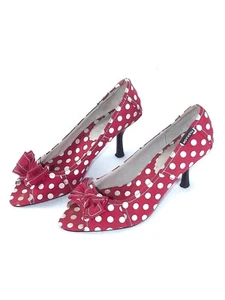 Hoyvoy Zapatos De Mujer Rojos Con Lunares De Tela Tacón De 7 Talla 38 - Bild 1 von 12