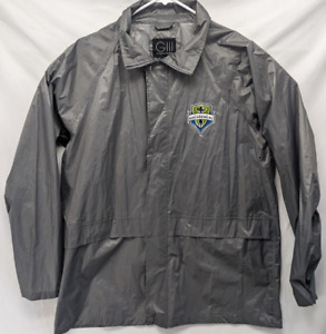 Seattle Sounders FC Jacket Men Medium Gray Windbreaker Rain Coat Hood GIII Sport