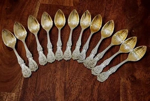 Reed & Barton Sterling Silver & Gold Vermeil Elon Spoons 12 Pieces 409 grams  - Picture 1 of 11