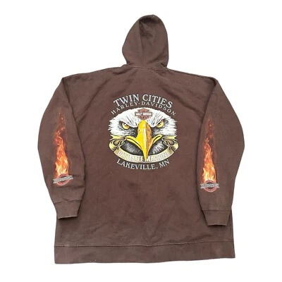 Vintage Y2K Harley Davidson Zip Up Hoodie XXL Flames Eagle Y2K Skater Biker - Image 1 of 4