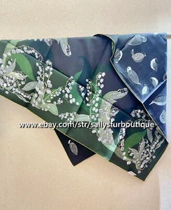 Sallys 18 Momme Twill Silk Wrap Scarf Birds/Flowers Print Double Face Shawl 35" - Picture 1 of 10