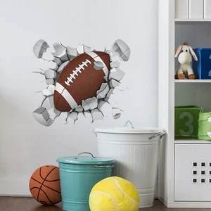 Rugby Break Through Wall Decals Sports Art Wall Stickers for Kids Boys Footba... - Picture 1 of 7