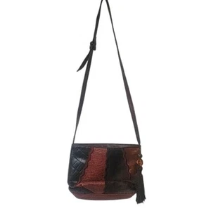ACENTE BY Sharif Brown/Tan Leather Bag Adjustable Strap Animal Print Patchwork - Picture 1 of 7