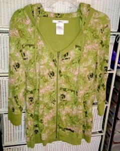Tinker Bell Zipper Green Hoodie Sweatshirt Short Sleeve Disneyland Size XL - Picture 1 of 5