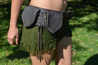 4 Leaf Leather Pocket Belt, Festival Burning Man Rave Psytrance Pixie Fairy Goa - image 1 of 4