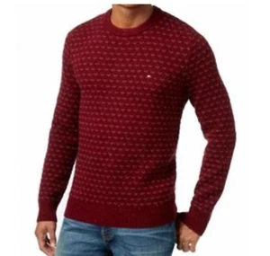 Tommy Hilfiger Burgundy Geo Print Crewneck Pullover Sweater Sz XL - NWT - Picture 1 of 5