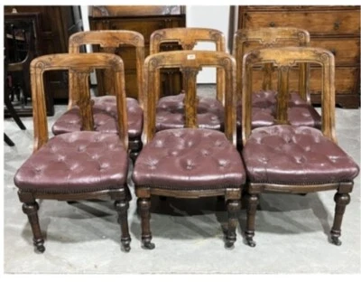 Set Of 6 Victorian carved Walnut dining dining chairs, Button Seats Can Deliver  - Image 1 of 3