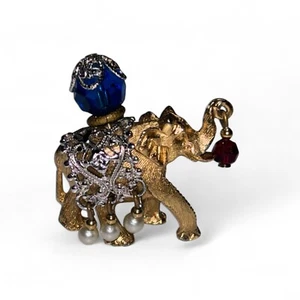 Vintage Napier Eugene Bertolli Elephant Faux Pearl Filigree Goldtone Brooch Pin - Picture 1 of 3