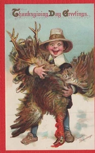 Thanksgiving c.1912 - F. Brundage - Child Hold Turkey Upside Down - Used/No Post - Picture 1 of 2