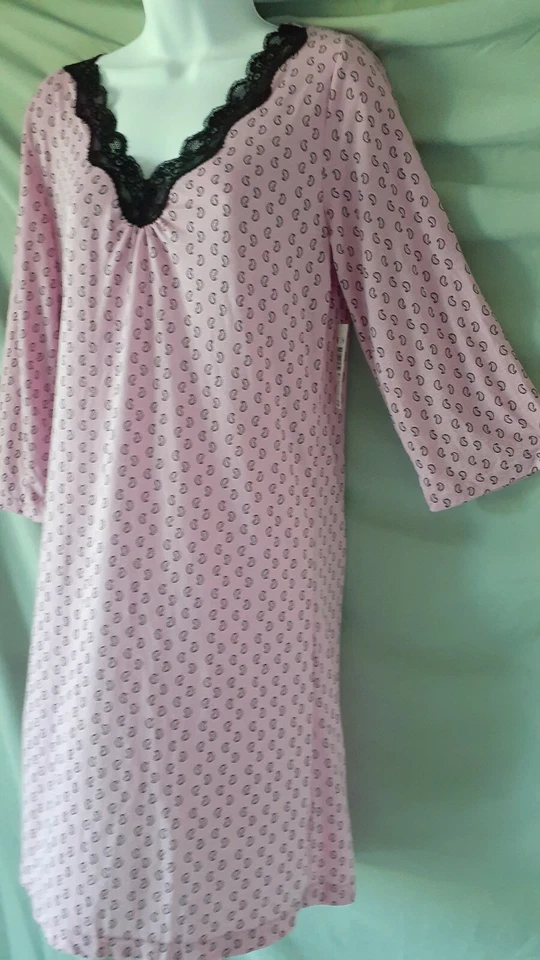 Camisón Jaclyn Smith Púrpura Negro Manga 3/4 Hasta la Rodilla Pequeño 38" BUSTO  Foto 1 de 4