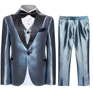 SWOTGdoby Boys Shiny Suits Slim Fit 3 Pieces Suit Set Fading Colors Party Prom - Picture 1 of 6