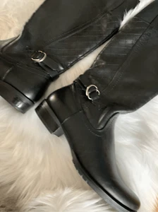 Black riding boots size 6 with stretchy back part new faux leather - Imagen 1 de 7