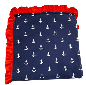 Anchor Nautical Baby Blanket Plush Navy Blue Reversible Satin Trim Minky Dot