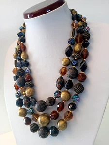 Hattie Carnegie 3 RowArt Glasperlen Halskette mit verziertem Verschluss. Vintage - Bild 1 von 12