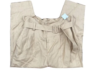 A New Day Linen Wide Leg Pants Belted Pockets Khaki Womens Size 16 Hook Zip New - Picture 1 of 8