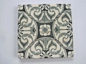 ANTIQUE VICT. WEDGWOOD? BLUE & WHITE AESTHETIC PRINT WALL TILE W/CENTRAL FLOWER - Picture 1 of 2
