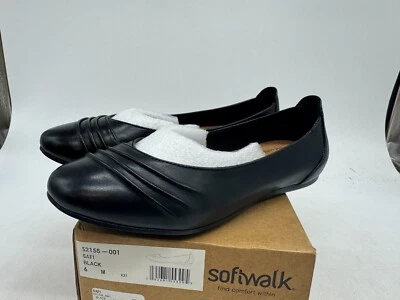 Softwalk Safi 芭蕾平底鞋女式黑色皮革懒人圆头休闲 - 6 — 第 1/4 张图片