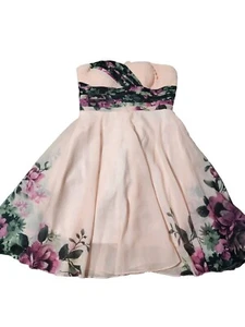 Women's Floral Flowy Cocktail Size 4 Strapless Barbie Pink Dress Grace Karin - Picture 1 of 10