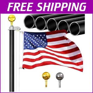Wind-Resistant 14 Gauge Flag Pole with 3x5 American Flag - 16FT for All Seasons - Picture 1 of 9