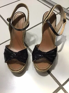 Kate Spade Leather Candice Espadrille Wedge Black & White Womens Size 10 - Picture 1 of 10