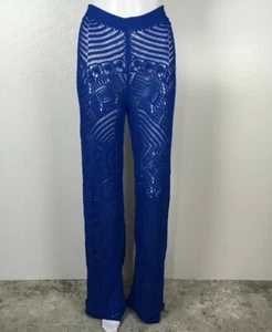 La Perla Women's High Waisted Sheer Wide Leg Pants Cover Up Blue Size L - Picture 1 of 12