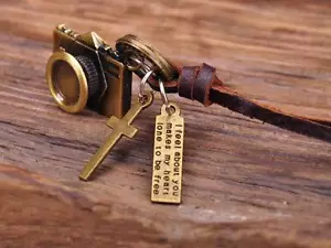 Collar Gargantilla de Cuero N154 Cool Vintage Cámara Para Hombre Surfista Playa Ajustable - Imagen 1 de 6