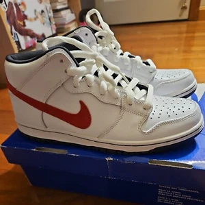 Nike Dunk Mid Pro Sb Mens Sneakers Shoes 314383-100 Sz 8.5 M White Red - Picture 1 of 10